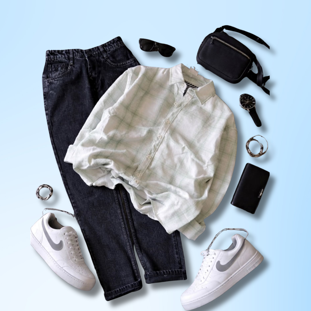 Men’s White Minimal Check Casual Shirt